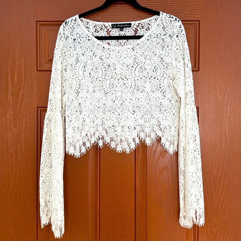 FOR LOVE & LEMONS White Lace Cropped Top